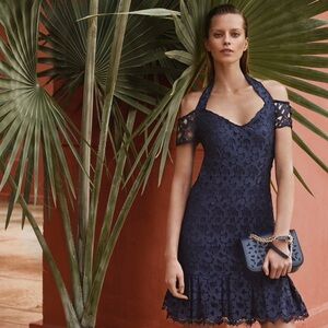 Anne Fontaine purple lace haulter off the shoulder luzia dress size 38 US 4-6